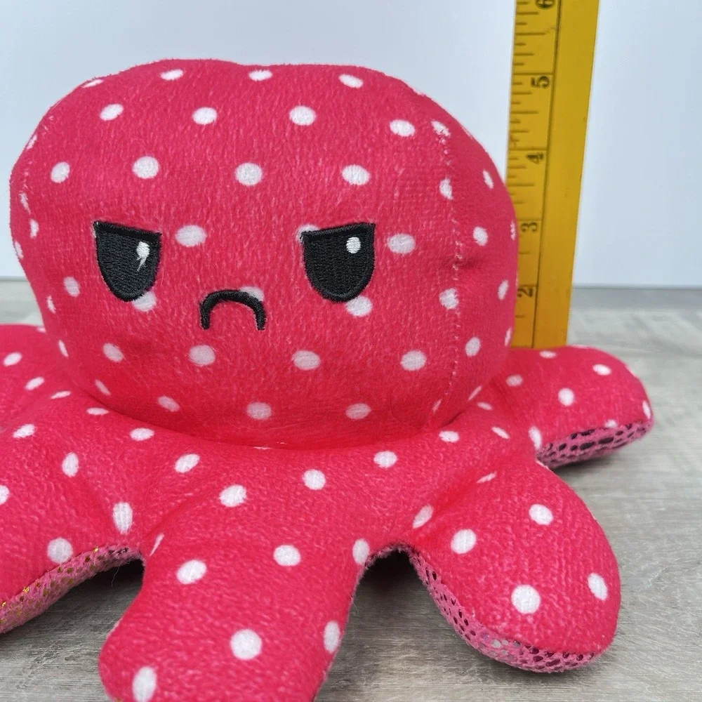 Reversible Happy Sad Angry Octopus Plush Rainbow Holographic Pink Polka Dots 10